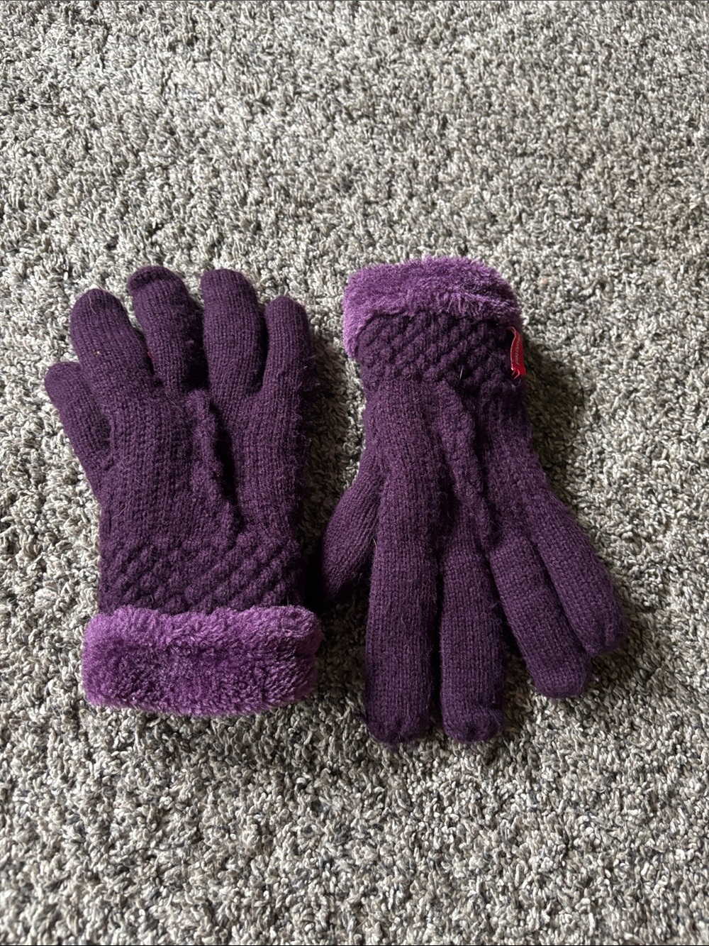 Cozy Purple Knit Gloves with Faux-Fur Cuff
